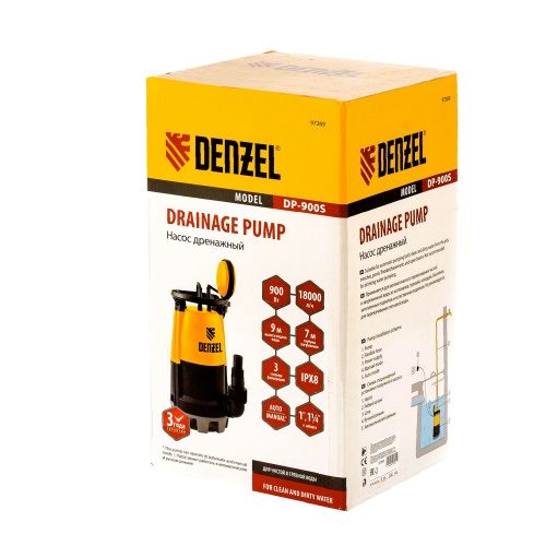 Дренажный насос для чистой и грязной воды DP900S, 900 Вт, напор 9 м, 18000 л/ч Denzel фото 10