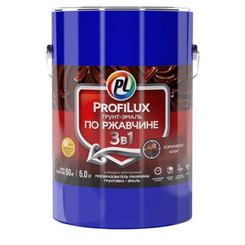Грунт-эмаль Profilux по ржавчине 3 в 1 полуматовая коричневая 5 кг Грунт-эмаль Profilux по ржавчине 3 в 1 полуматовая коричневая 5 кг