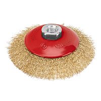 Щетка для УШМ, 115 мм, М14, "тарелка", латунированная витая проволока Matrix