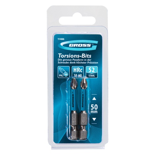 Бита торсионная PH2 x 50 мм, для ударных шуруповертов, 2 шт. Gross фото 2