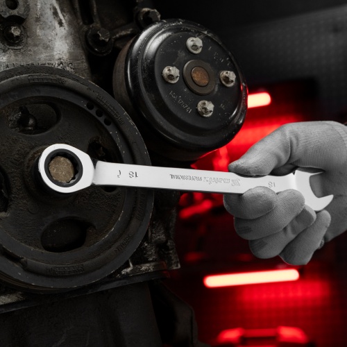 Ключ комбинированный трещоточный, 18 мм, CrV, зеркальный хром Matrix Professional фото 9