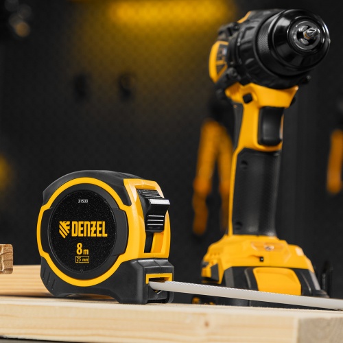 Рулетка 8м х 25мм, двухкомп. корпус, магнитный обрезиненный зацеп Denzel фото 8