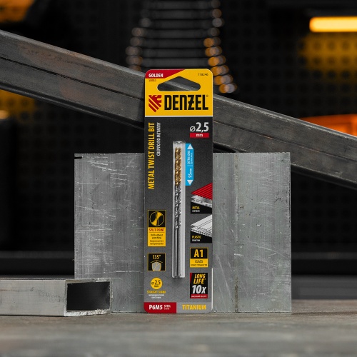Сверло спиральное по металлу 2,5 х 95 мм Р6М5, Golden Tip, удлиненное, 2шт. Denzel фото 7