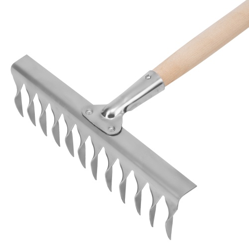Грабли, нержавеющая сталь, 290 х 1300 мм, 12 витых зубьев, деревянный черенок, Сибртех фото 3