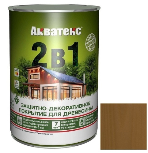 Покрытие алкидное защитно-декоративное для древесины Акватекс 2 в 1 полуматовое Дуб 0,8 л