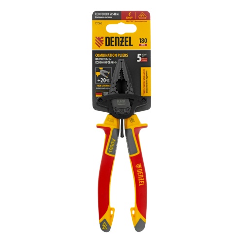 Плоскогубцы комбинированные, диэлектрические трехкомпонентные рукоятки до 1000 В, 180 мм Denzel фото 6