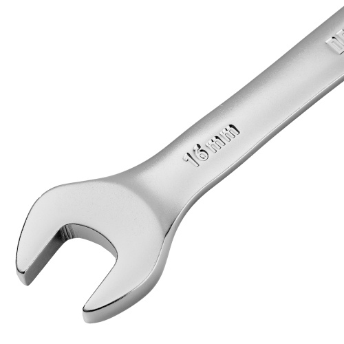 Ключ комбинированный трещоточный, 16 мм, CrV, матовый хром Denzel фото 3