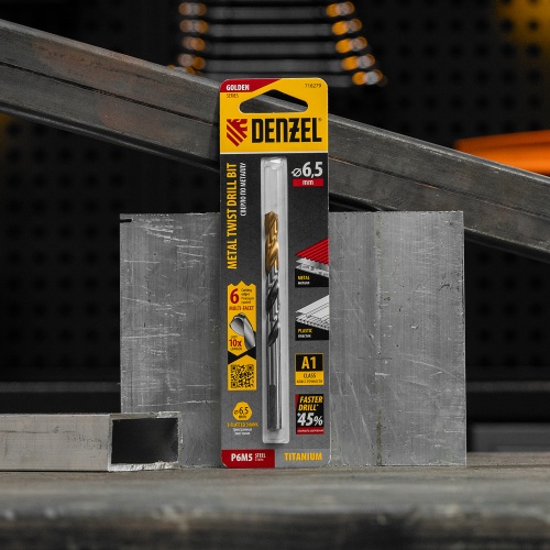 Сверло спиральное по металлу 6,5 x 93мм, Р6М5, Golden Tip, многогранная заточка Denzel фото 7 Сверло спиральное по металлу 6,5 x 93мм, Р6М5, Golden Tip, многогранная заточка Denzel фото 7