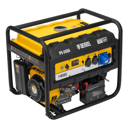 Генератор бензиновый PS 55 EA, 5.5 кВт, 230 В, 25 л, коннектор автоматики, электростартер Denzel Генератор бензиновый PS 55 EA, 5.5 кВт, 230 В, 25 л, коннектор автоматики, электростартер Denzel