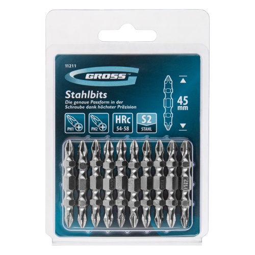 Бита двухсторонняя, PH2-PH1 х 45 мм, сталь S2, 10 шт. Gross фото 4 Бита двухсторонняя, PH2-PH1 х 45 мм, сталь S2, 10 шт. Gross фото 4