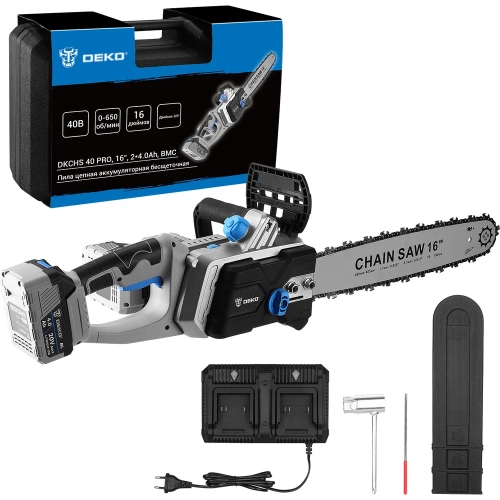 Цепная бесщеточная аккумуляторная пила DEKO в кейсе DKCHS 40 PRO, 16", 2х20В, 2x4.0Ач, двойное з/у 063-4357 фото 3 Цепная бесщеточная аккумуляторная пила DEKO в кейсе DKCHS 40 PRO, 16", 2х20В, 2x4.0Ач, двойное з/у 063-4357 фото 3
