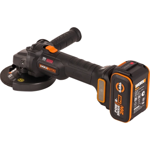 Угловая шлифмашина бесщёточная аккумуляторная WORX 125мм, 20В, 4Ач х1, ЗУ 2А WX814 фото 3