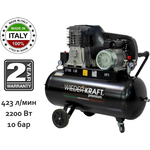 Воздушный ременной компрессор 100л 453л/мин WIEDERKRAFT WDK-91053 фото 3