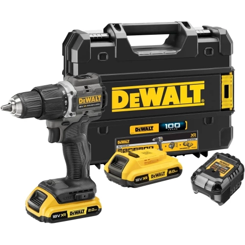 Ударная дрель-шуруповерт DEWALT DCD100D2T, 18В, 1650 об/мин, 28050 уд/мин, с 2 АКБ 2 Ач и ЗУ, в кейсе TSTAK DCD100D2T-QW