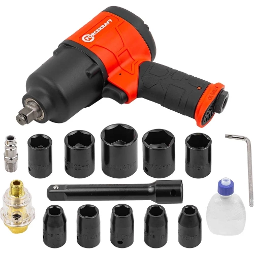 Ударный пневмогайковерт с комплектом ударных головок и удлинителем Forcekraft FK-RT-5270K(25895) фото 11