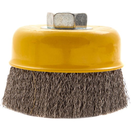 Щетка для УШМ, 100 мм, "Чашка", витая нержавеющая проволока 0.3 мм, М14 Denzel фото 3