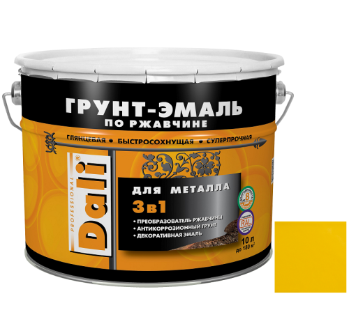 Грунт-эмаль по ржавчине Dali 3 в 1 гладкая RAL 1021 желтая 10 л