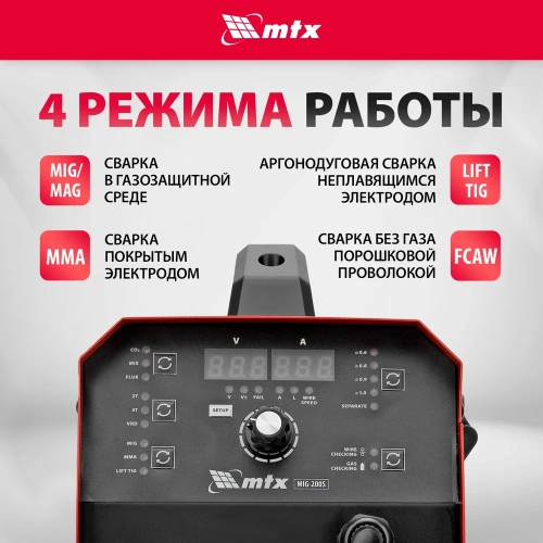 Инверторный полуавтомат сварки MTX MIG-200S 200 А, катушка 5 кг MTX 94303 фото 6 Инверторный полуавтомат сварки MTX MIG-200S 200 А, катушка 5 кг MTX 94303 фото 6