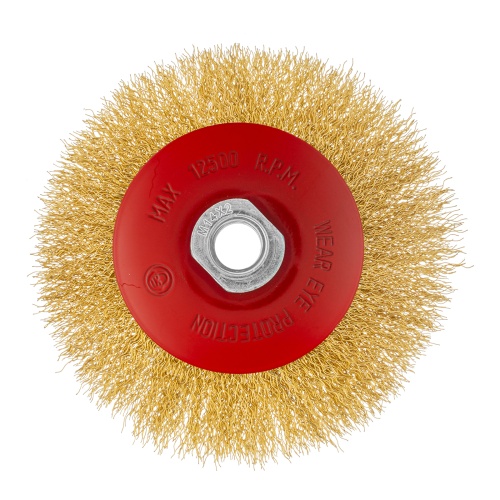 Щетка для УШМ, 125 мм, М14, "тарелка", латунированная витая проволока Matrix фото 3
