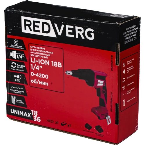 Шуруповерт для гипсокартона аккумуляторный бесщеточный REDVERG RD-DS18BLC/U (без акк, без з/у) 6689104 фото 11 Шуруповерт для гипсокартона аккумуляторный бесщеточный REDVERG RD-DS18BLC/U (без акк, без з/у) 6689104 фото 11