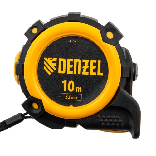 Рулетка 10м х 32мм, автоматич. фиксац., нейлон. покрытие, магнит. зацеп, двухстор. разметка Denzel фото 3