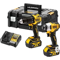 Аккумуляторный набор Dewalt DCK2062M2T, 18 В: ударная дрель-шуруповерт + ударный шуруповерт, с 2 АКБ 4 Ач и ЗУ, в кейсе TSTAK DCK2062M2T-QW
