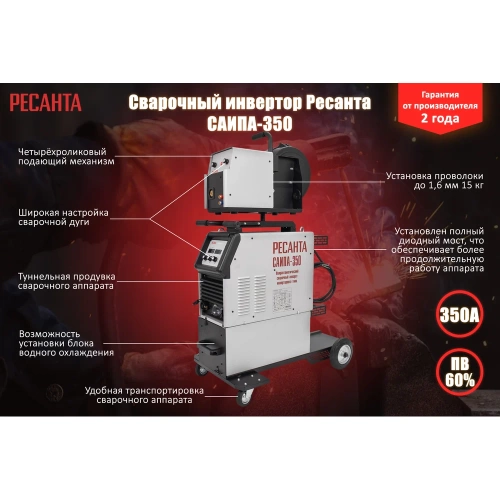Сварочный полуавтомат Ресанта САИПА-350 /MIG/MAG/ 65/67 фото 3 Сварочный полуавтомат Ресанта САИПА-350 /MIG/MAG/ 65/67 фото 3