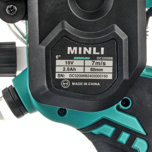 Бесщеточная аккумуляторная цепная пила MINLI 60мм 7m/s Li-ion 18Vx2 / DC32006B-2.0A фото 11 Бесщеточная аккумуляторная цепная пила MINLI 60мм 7m/s Li-ion 18Vx2 / DC32006B-2.0A фото 11