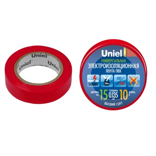 Лента изоляционная Uniel UIT-135P 10/15/01 RED 15 мм 10 м красная