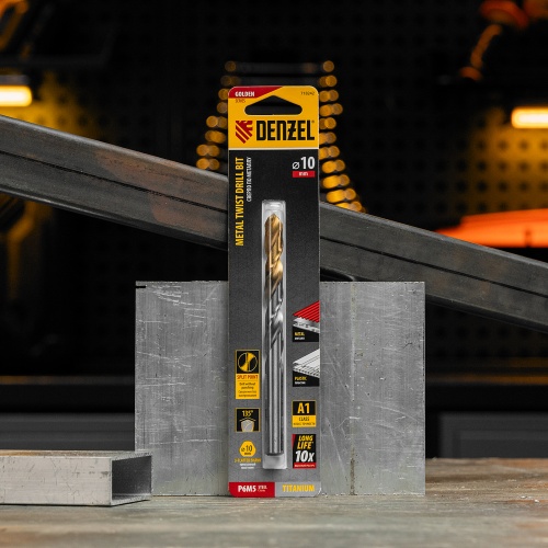Сверло спиральное по металлу 10 x 133 мм, Р6М5, Golden Tip  Denzel фото 7