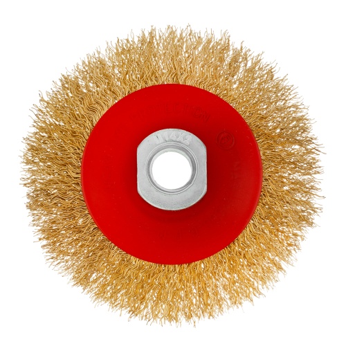 Щетка для УШМ, 100 мм, М14, "тарелка", латунированная витая проволока Matrix